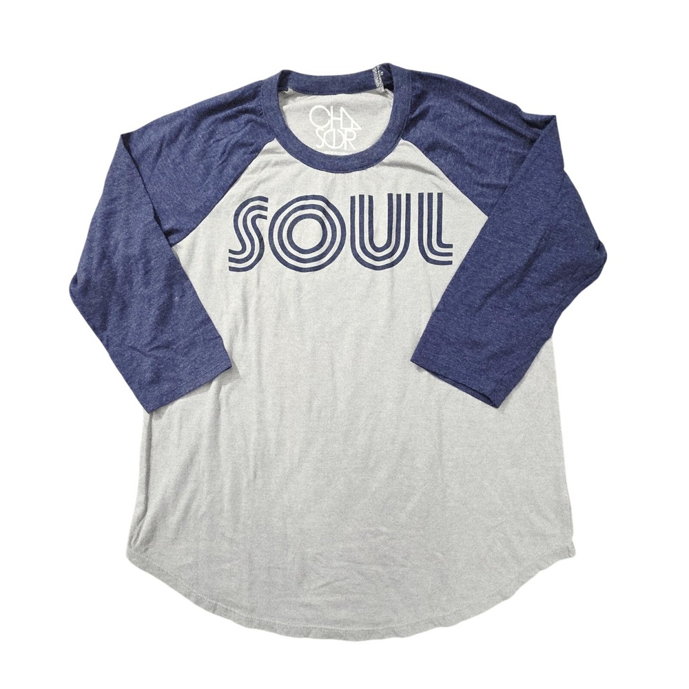 Chaser Soul Shirt Mens Medium Gray Blue Raglan 3/4 Sleeve Baseball Graphic Tee